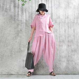 Summer Loose Linen Pink Customize Yoga Pants