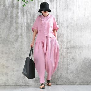 Summer Loose Linen Pink Customize Yoga Pants