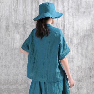 Eastern Buttons Yarn-Dyed Linen Cheongsam Blouse