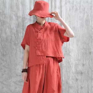 Eastern Buttons Yarn-Dyed Linen Cheongsam Blouse