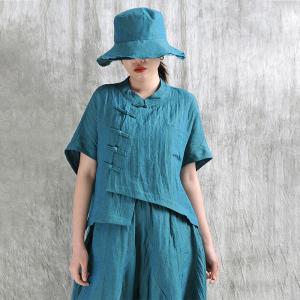 Eastern Buttons Yarn-Dyed Linen Cheongsam Blouse