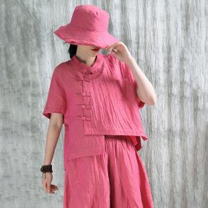 Eastern Buttons Yarn-Dyed Linen Cheongsam Blouse