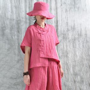 Eastern Buttons Yarn-Dyed Linen Cheongsam Blouse