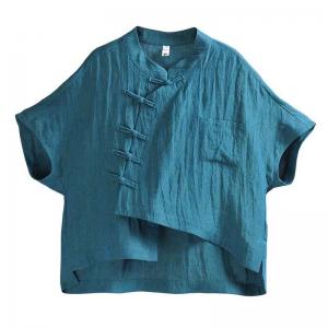 Eastern Buttons Yarn-Dyed Linen Cheongsam Blouse