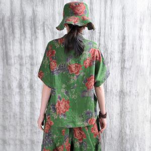 Flowers Patterned Linen Bucket Hat