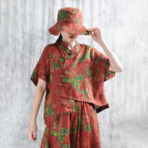 Flowers Patterned Linen Bucket Hat