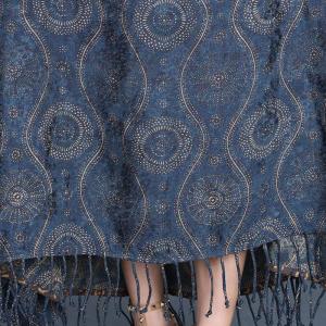 Folk Printed Elegant Loose Tassel Dress