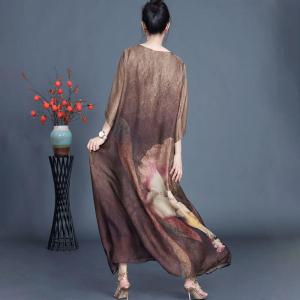 Crew Neck Silk Loose Printed Silk Shift Dress