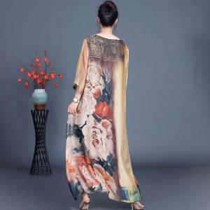 Flowers Loose Silky Elegant Maxi Caftan Dress