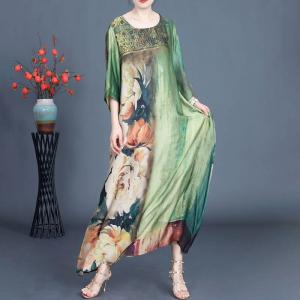 Flowers Loose Silky Elegant Maxi Caftan Dress