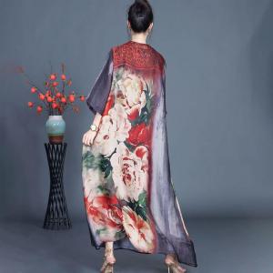 Flowers Loose Silky Elegant Maxi Caftan Dress