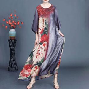 Flowers Loose Silky Elegant Maxi Caftan Dress