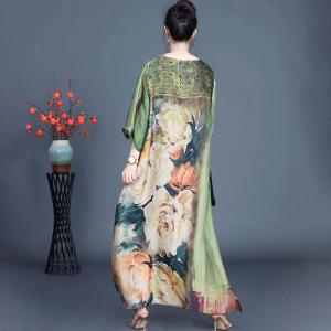 Flowers Loose Silky Elegant Maxi Caftan Dress