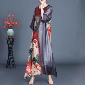 Flowers Loose Silky Elegant Maxi Caftan Dress