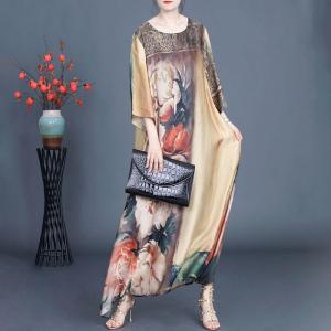 Flowers Loose Silky Elegant Maxi Caftan Dress