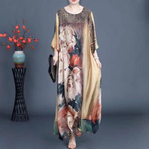 Flowers Loose Silky Elegant Maxi Caftan Dress