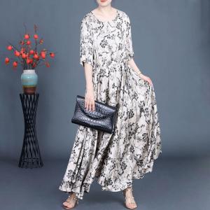 Empire Waist Printed Flouncing Tied Maxi Dress