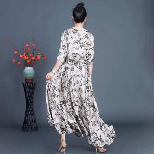 Empire Waist Printed Flouncing Tied Maxi Dress