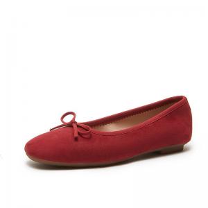 Solid Color Sheepskin Suede Bowknot Ballet Flats