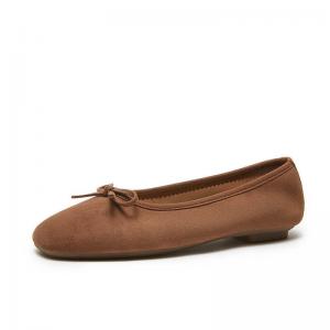 Solid Color Sheepskin Suede Bowknot Ballet Flats