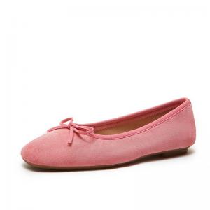 Solid Color Sheepskin Suede Bowknot Ballet Flats