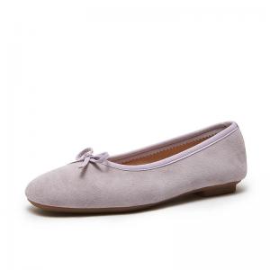 Solid Color Sheepskin Suede Bowknot Ballet Flats
