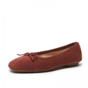 Solid Color Sheepskin Suede Bowknot Ballet Flats