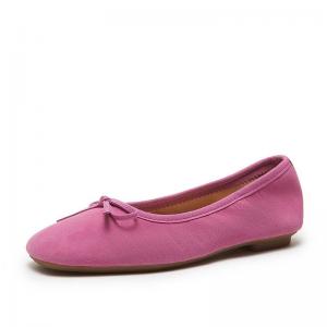 Solid Color Sheepskin Suede Bowknot Ballet Flats