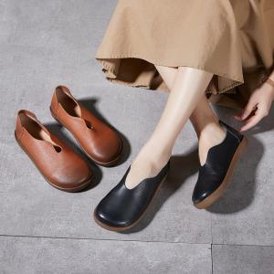 Round Toe Soft Leather Slip-On Mommy Flats