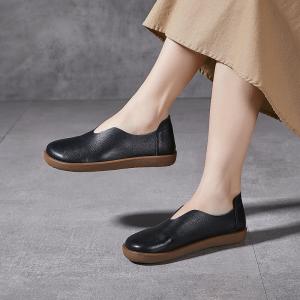 Round Toe Soft Leather Slip-On Mommy Flats