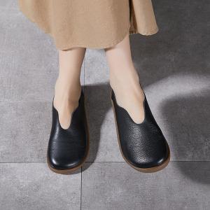 Round Toe Soft Leather Slip-On Mommy Flats