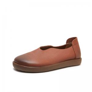 Round Toe Soft Leather Slip-On Mommy Flats