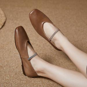 Square Toe Cowhide Comfy Flat Pumps