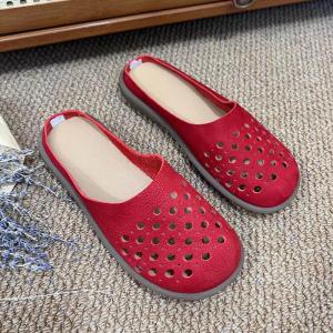 Hollow Out Breathable Leather Summer Slippers