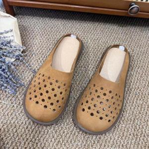 Hollow Out Breathable Leather Summer Slippers