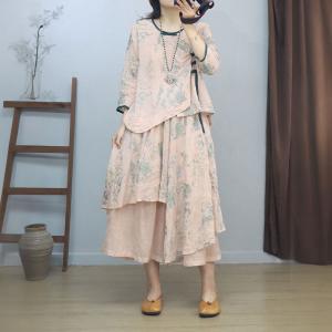 Chinese Side Buttons Ramie Embroidery Blouse