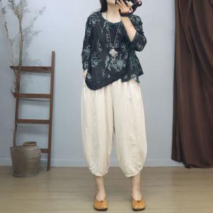 Chinese Side Buttons Ramie Embroidery Blouse