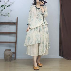 Chinese Side Buttons Ramie Embroidery Blouse