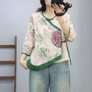 Floral and Chinese Dragon Embroidery Wrap Blouse with Side Belted