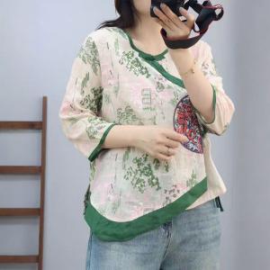 Floral and Chinese Dragon Embroidery Wrap Blouse with Side Belted