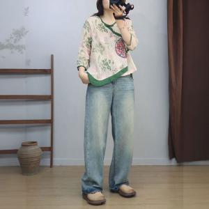 Floral and Chinese Dragon Embroidery Wrap Blouse with Side Belted