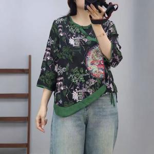 Floral and Chinese Dragon Embroidery Wrap Blouse with Side Belted