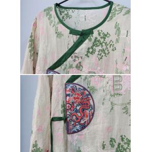 Floral and Chinese Dragon Embroidery Wrap Blouse with Side Belted