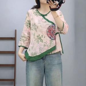 Floral and Chinese Dragon Embroidery Wrap Blouse with Side Belted