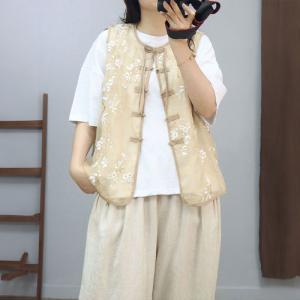 Chinese Buttons Embroidery Lace Vest