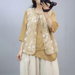 Chinese Buttons Embroidery Lace Vest