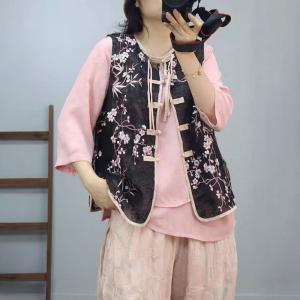 Chinese Buttons Embroidery Lace Vest