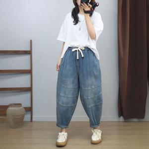 Drawstring Waist Light Wash Mom Jeans