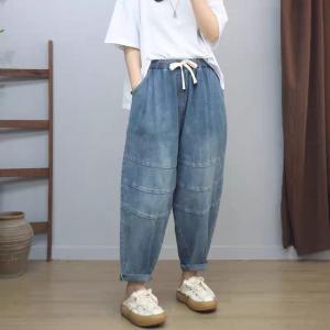 Drawstring Waist Light Wash Mom Jeans