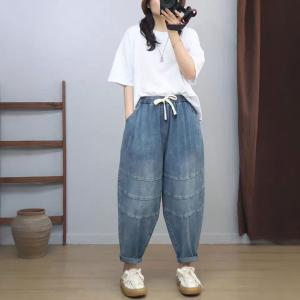 Drawstring Waist Light Wash Mom Jeans